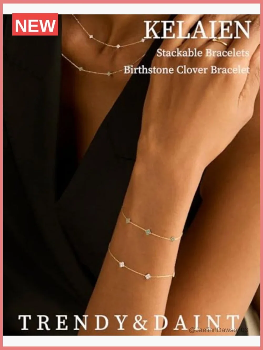 Dainty Four Leaf Clover Bracelet 14K Gold Plated Birthstone Stackable